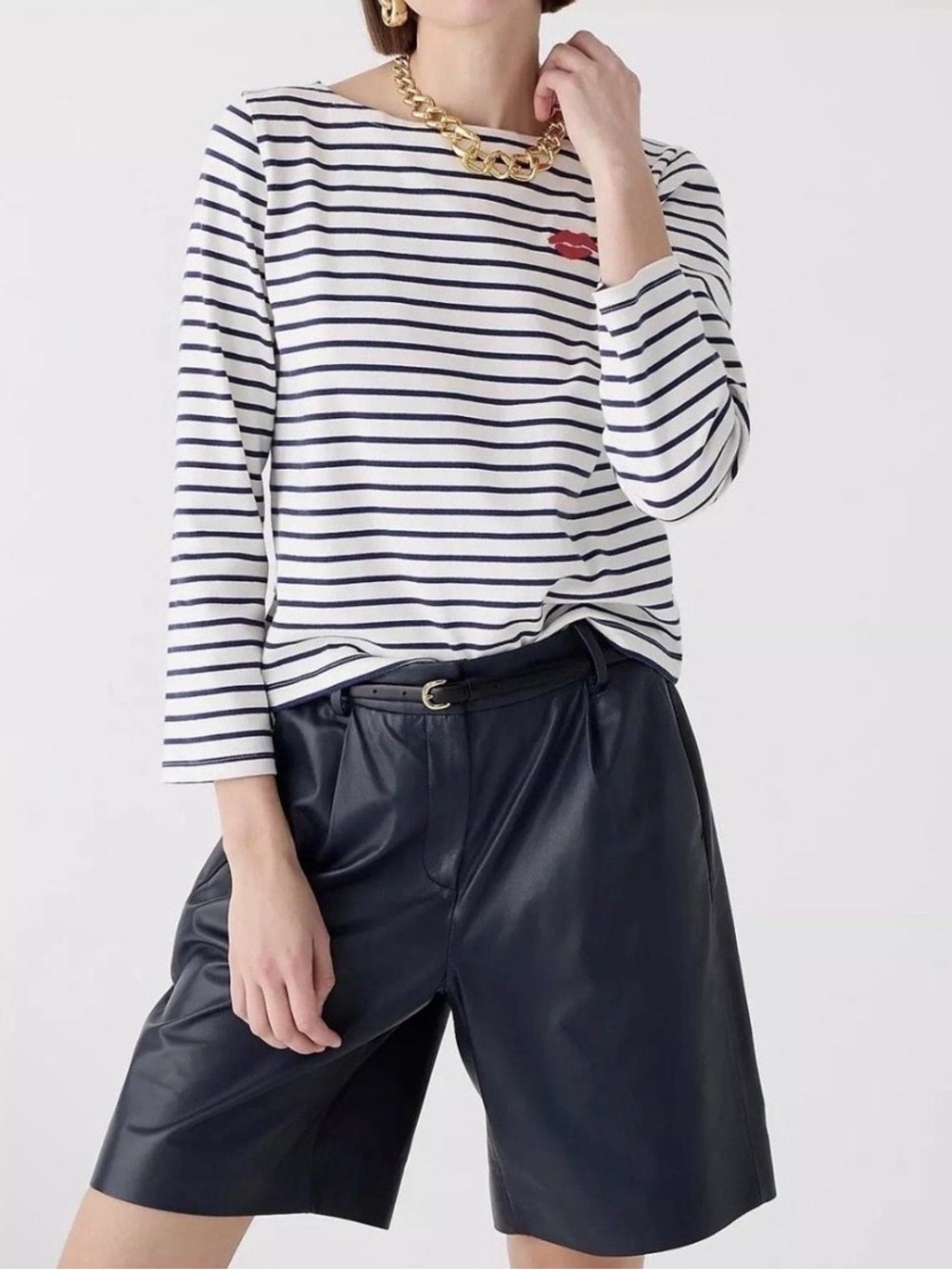J.Crew Women's Classic Mariner Cloth Boatneck Top with lips Embroidered Sz XL